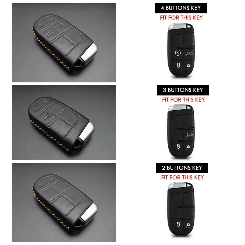 2 3 4 Buttons For Jeep Grand Cherokee Chrysler 300C Renegade Fiat Freemont Leather Car Key Cover Case Chain Protector | Автомобили и