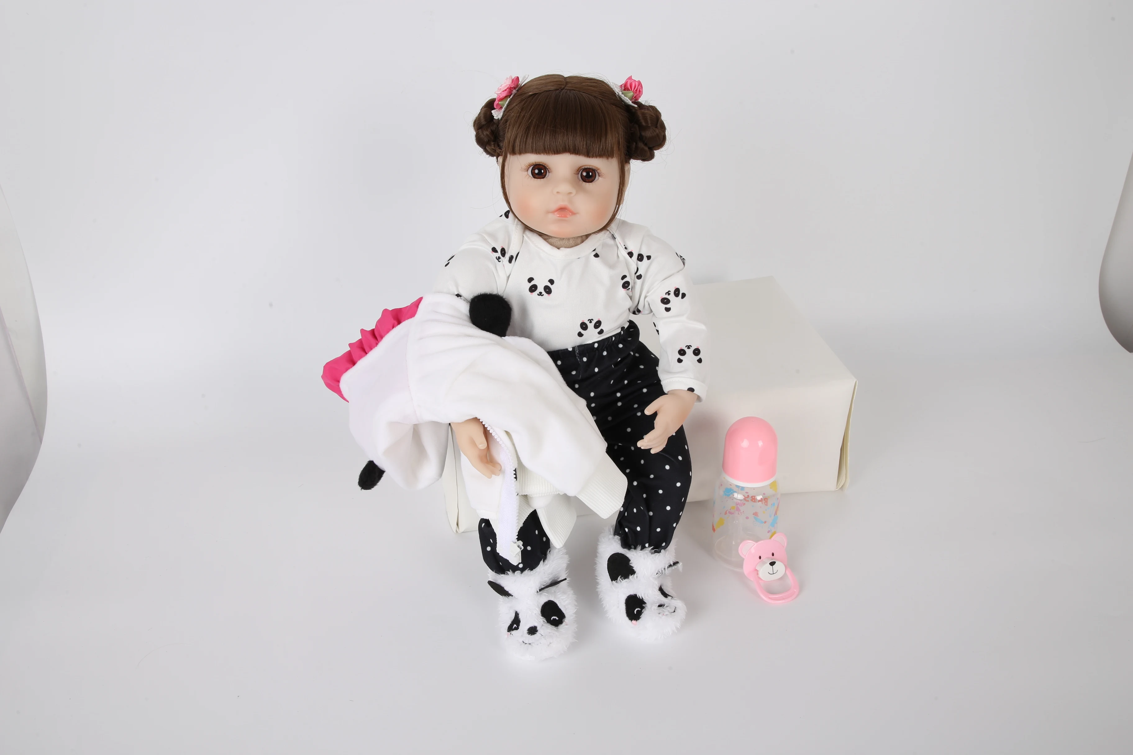 Новый 19 дюймов Мягкие силиконовые Симпатичные в стиле Little Panda Bebe Reborn Baby Doll