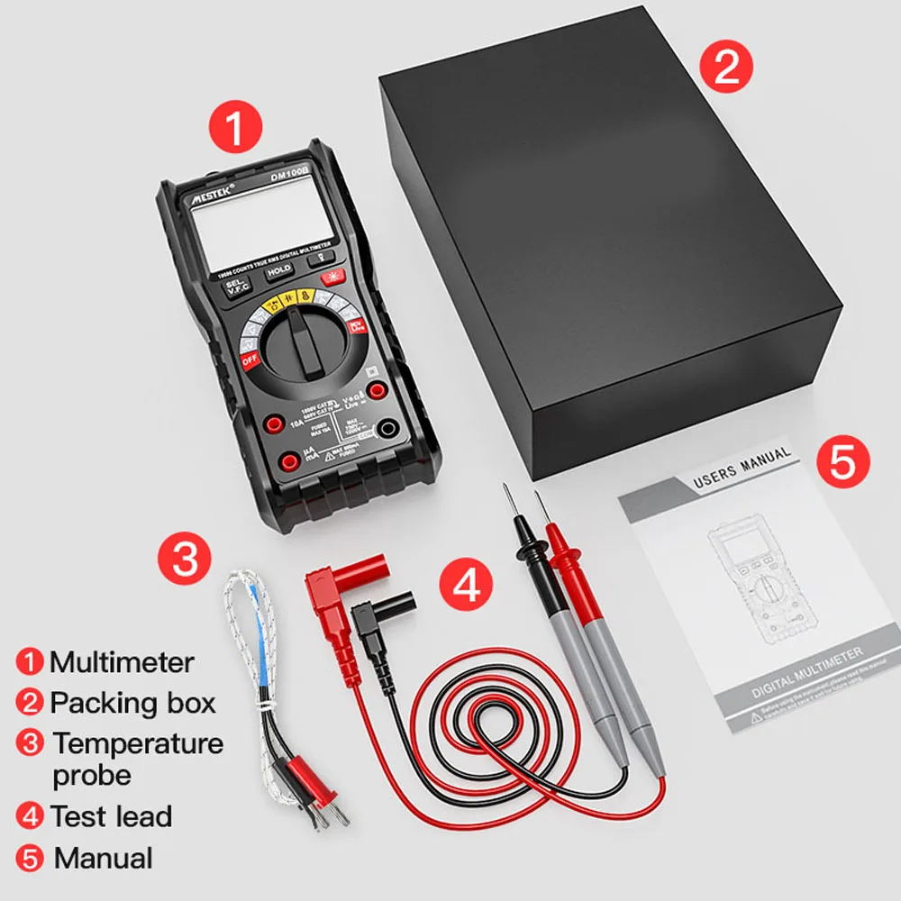 

DM100B Digital Multimeter True RMS NCV Current AC DC Voltmeter 10A Capacitance Resistance Tester Multimeter Auto Range Meter