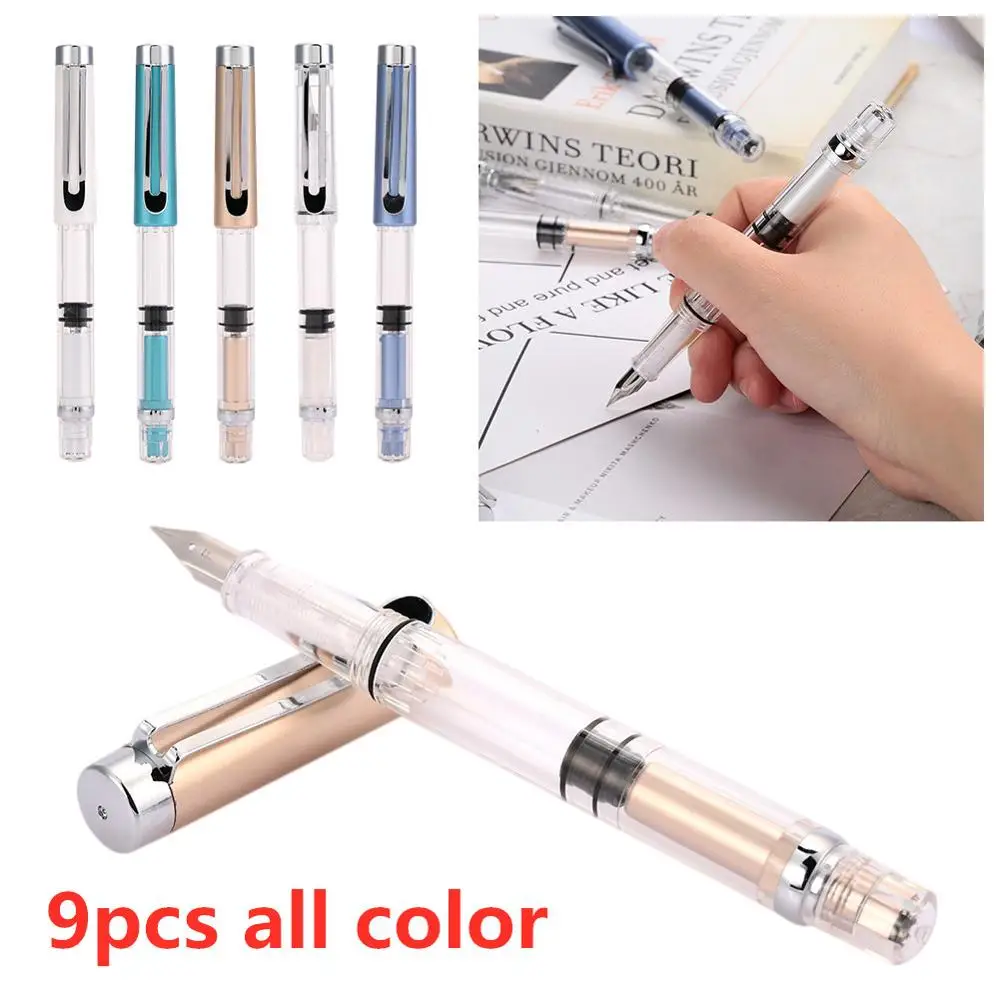 9pcs all color HOT WING SUNG 0,5 мм прозрачная авторучка цвет 9 палочки фонтан студенческие ручки для письма портативные Caneta офисные школьные принадлежности - Цвет: 9pcs all color