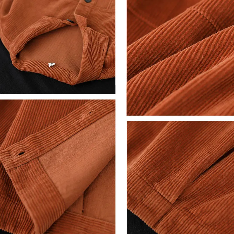 

Vintage Turndown Collar Single-Breasted Jacket Women Spring Thin Long Sleeve Short Corduroy Coats Casual Loose Solid Jackets