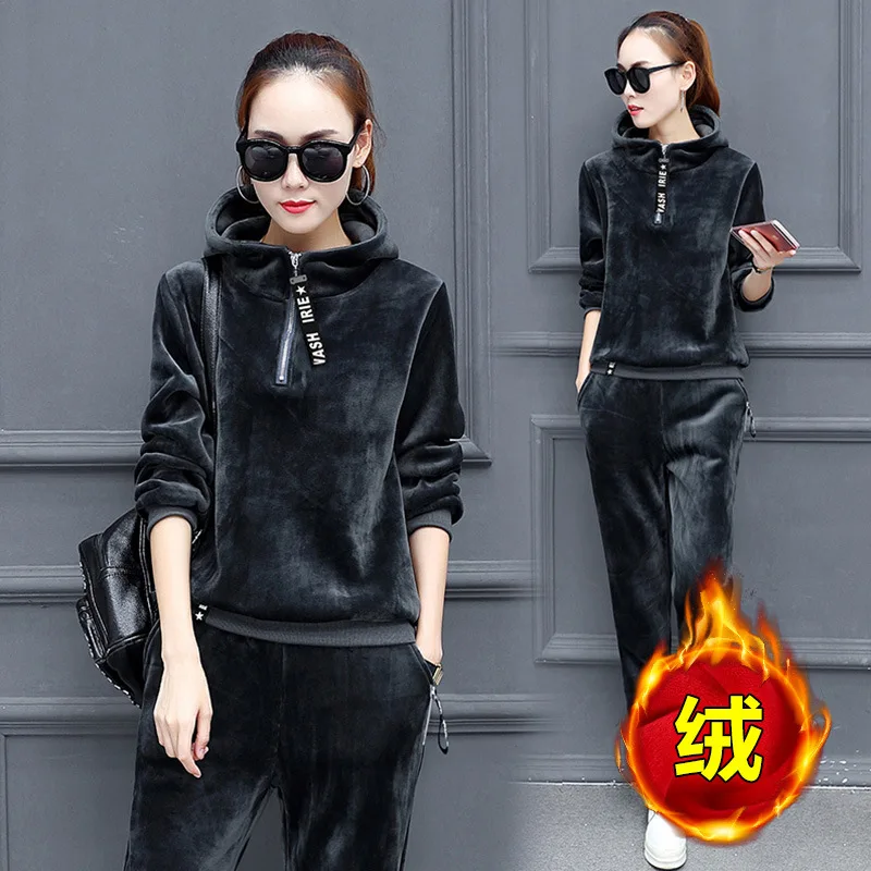 Золотой бархатный женский костюм 2019 осень и зима Новый стиль корейский Стиль