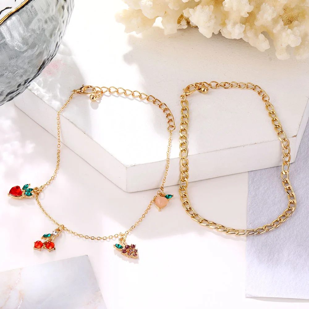 Ножной браслет женский анклет на толстой цепочке с кристаллами под золото в