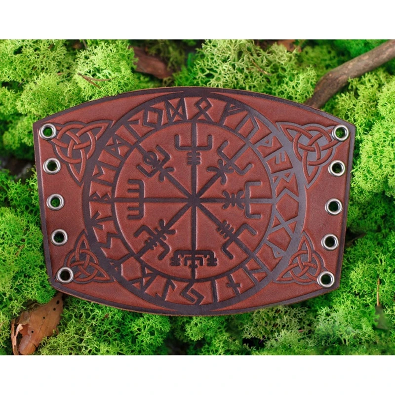 

1 Pair Nordic Viking Vegvisir Embossed Arm Bracers Medieval PU Leather Arm Guards Viking Leather Bracers Cosplay Jewelry E56F