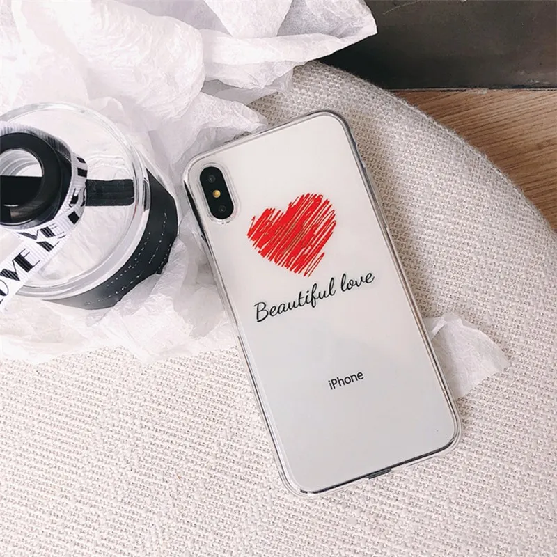 Для Iphone 7 8 Plus 6s Прозрачный чехол для телефона с узором LOVE IPhone X XS 6 Красный Мягкий