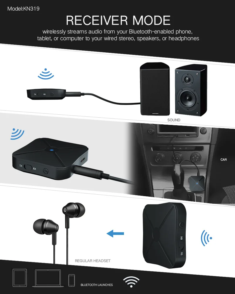 2в1 Bluetooth 4,2 аудио приемник передатчик беспроводной Bluetooth 4,2 настоящий стерео адаптер с 3,5 мм AUX для ТВ наушников динамик