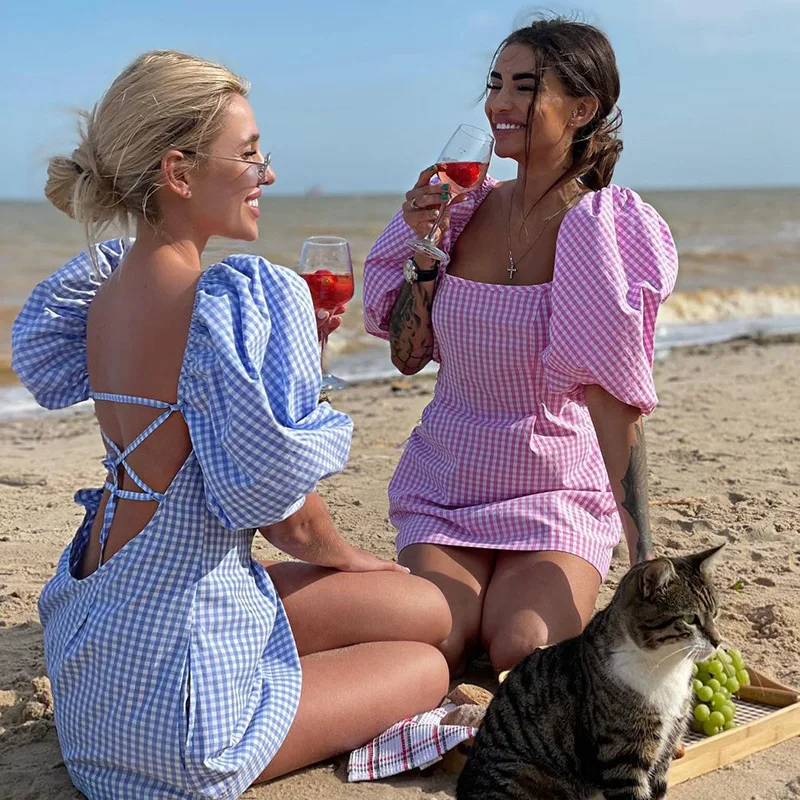 Новинка 2021 модные платья для женщин летнее клетчатое ТРАПЕЦИЕВИДНОЕ пикантное