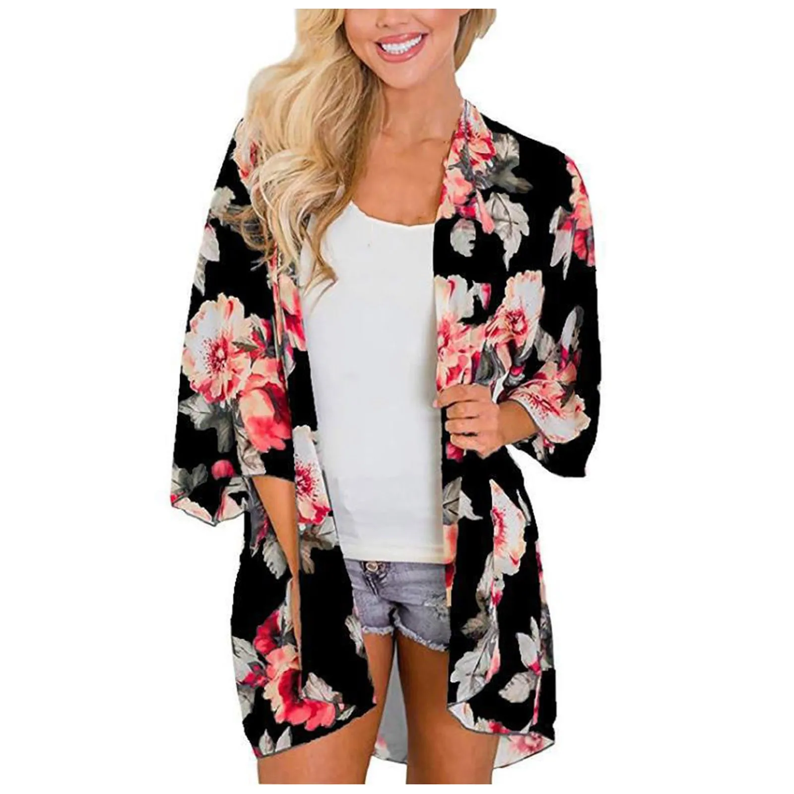 

Kimono Women Summer Cardigan Flower Floral Shirts Loose Shawl Beachwear Female Boho Casual Blusas Swimwear Pritning Mujer Verano