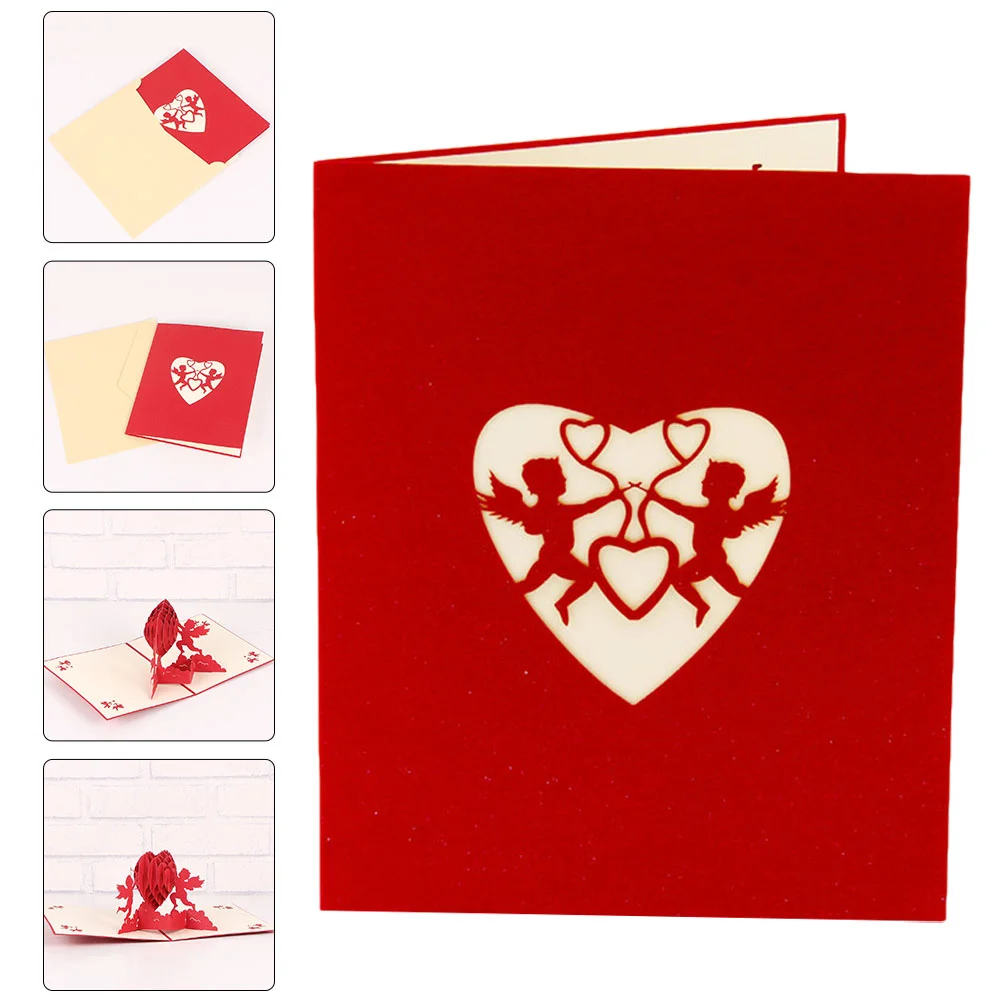 

1pc 3D Heart Shape Greeting Cards Romantic Love Blessing Cards Chic Gift Cards