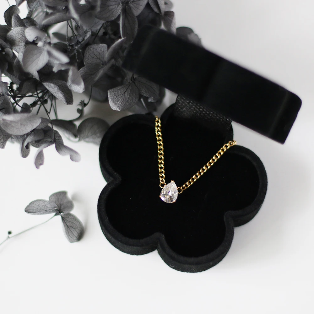 

Amaiyllis 18K Золотая модная кубинская цепочка с одним сердцем кристалл груша в форме капли циркония ожерелье кулон ювелирные изделия для женщин