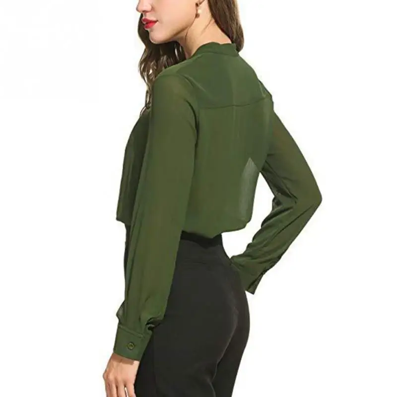 Сезон: весна-лето белый V образным вырезом свободные с длинным рукавом Шифоновая