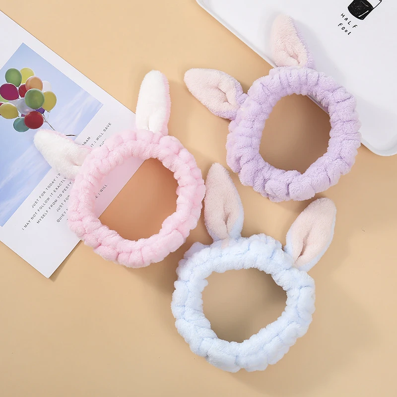Повязка на голову женская из кораллового флиса милый обруч с милыми кроличьими