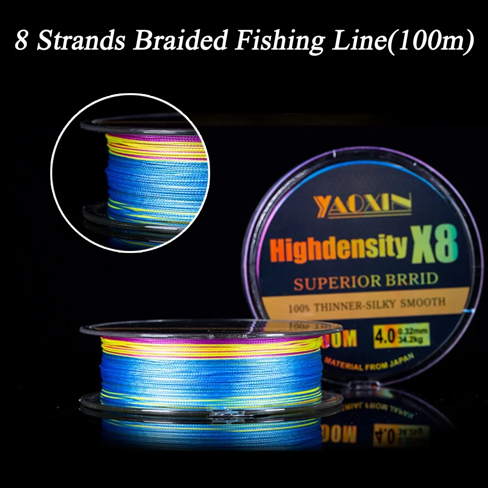 

100M 8 Strands Braided Colorful Fishing Line 18-88LB Abrasion Resistant Superline Durable PE Buoyant Fishing Lines