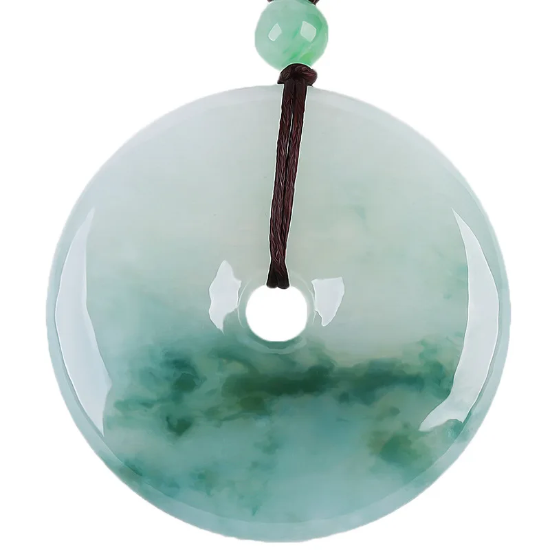 Естественный жемчужный кулон из нефрита с пряжкой безопасности из натурального изумруда "Пончик" для ожерелья, шарм, модные украшения, ручная работа, мужское и женское удачное амулетное ожерелье с бесплатной веревкой.