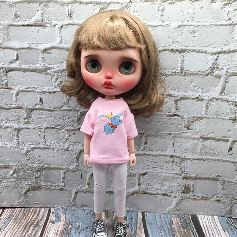 1 шт. Милая мультяшная розовая футболка Blyth Кукла Одежда для blyth Azone ob24 Барби 1/6