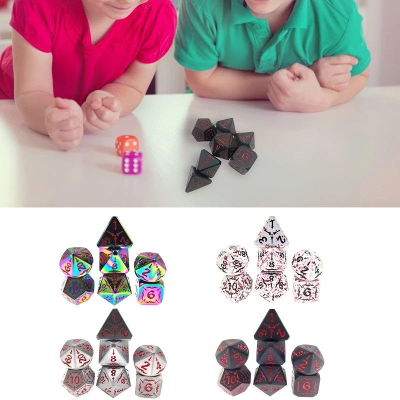 

7Pcs Color Alloy Dice Multi-faceted Dice Different Sizes Digital Number Dice For Kid Educational Toys DIY Board Games