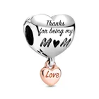 Новинка 2021, бусины-шармы Love You Mum Heart, подходят для оригинальных браслетов Pandora с шармами, ювелирные изделия
