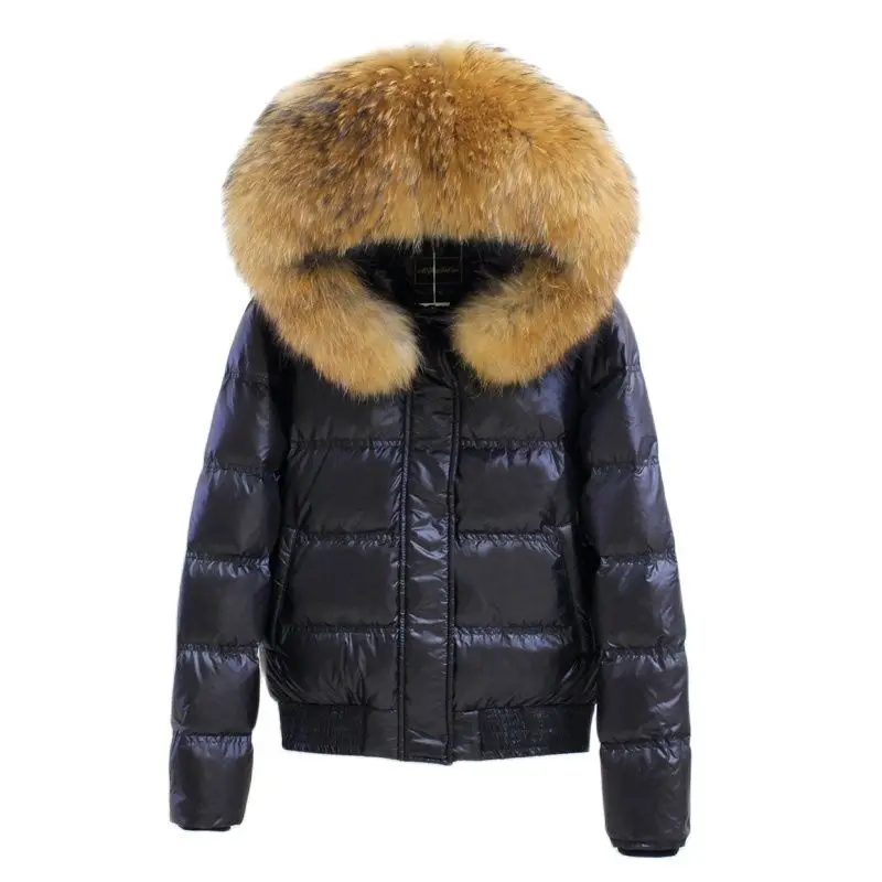 Large Real Raccon Fur Hooded Waterproof Winter Puffer Jacket Women Slim 90% Duck Down Coat Short Shiny Female Feather Down Parka enlarge