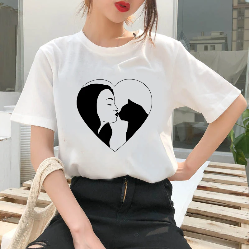 

Female T-shirt Love Print Summer Short Sleeve Kawaii Streetwear Cartoon Harajuku Graphic White T-shirt Female Girls Clthing Tees