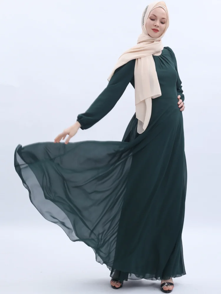 

Muslim Women's Chiffon Long Skirt Summer Arabian Solid Color Large Size Dress