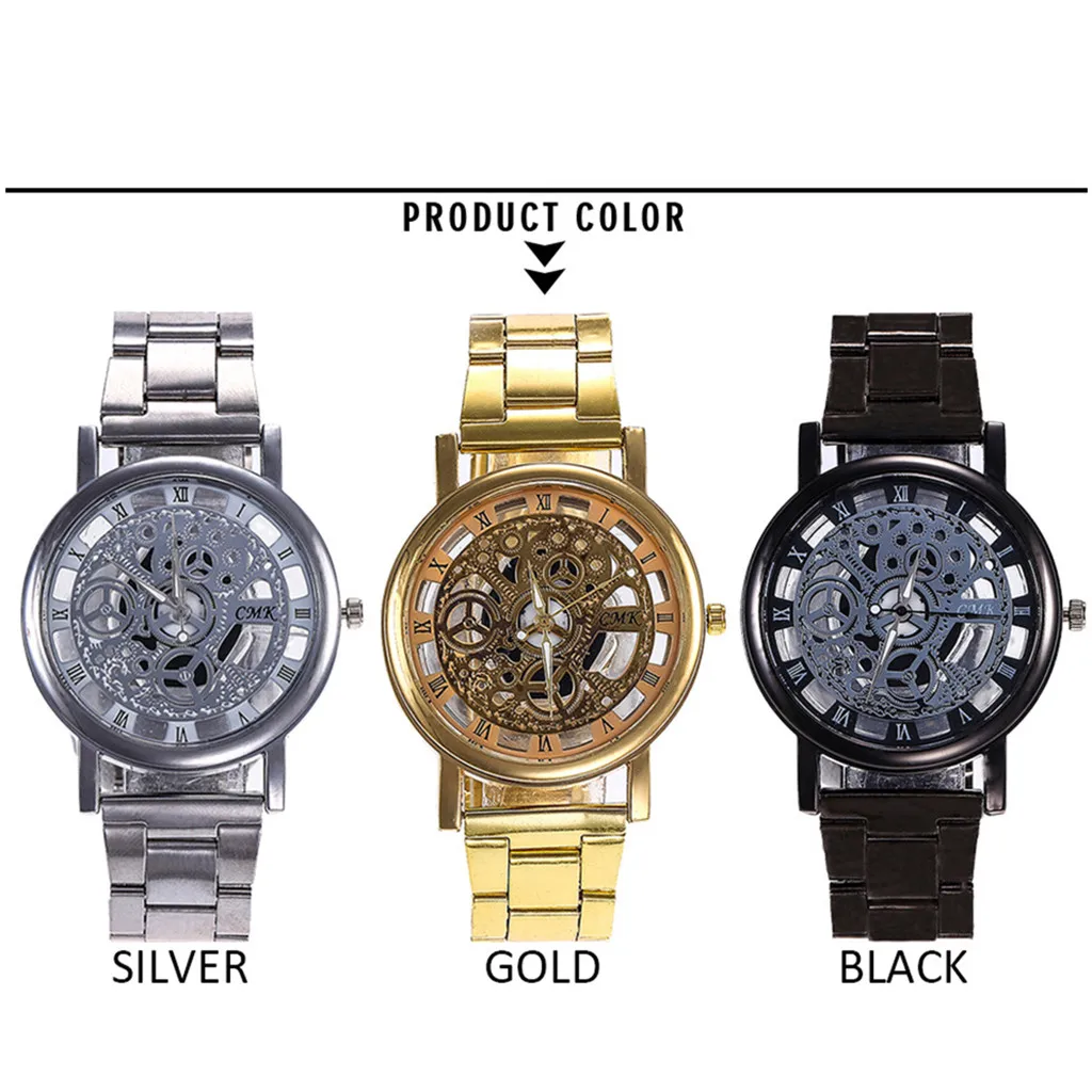 

Fashion Silver Golden Luxury Hollow Steel Watches Business Wristwatch Clock Retro Ultra Thin Watch Men montre pour homme #N03