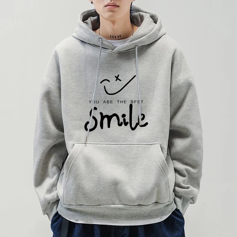 

Men Casual Hoodie Ins Top Hong Kong Style And Trend All-match Smile Print Hoodie Essentials Hoodie For Women Harajuku