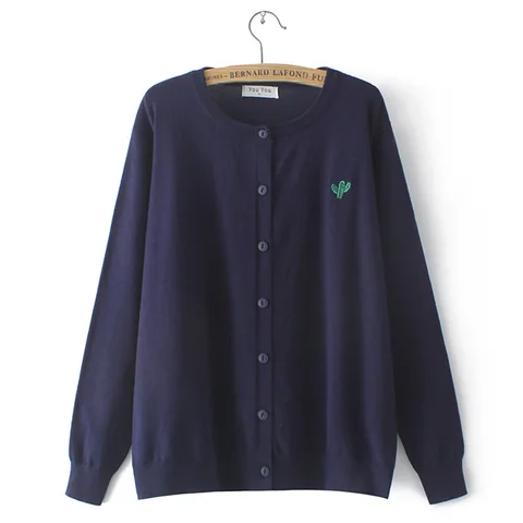 Женский трикотажный кардиган с вышивкой, Свободный джемпер с длинным рукавом и круглым вырезом, осень 1112