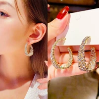 big circle round hoop earrings for womens fashion crystal statement golden punk charm earrings party jewelry gift