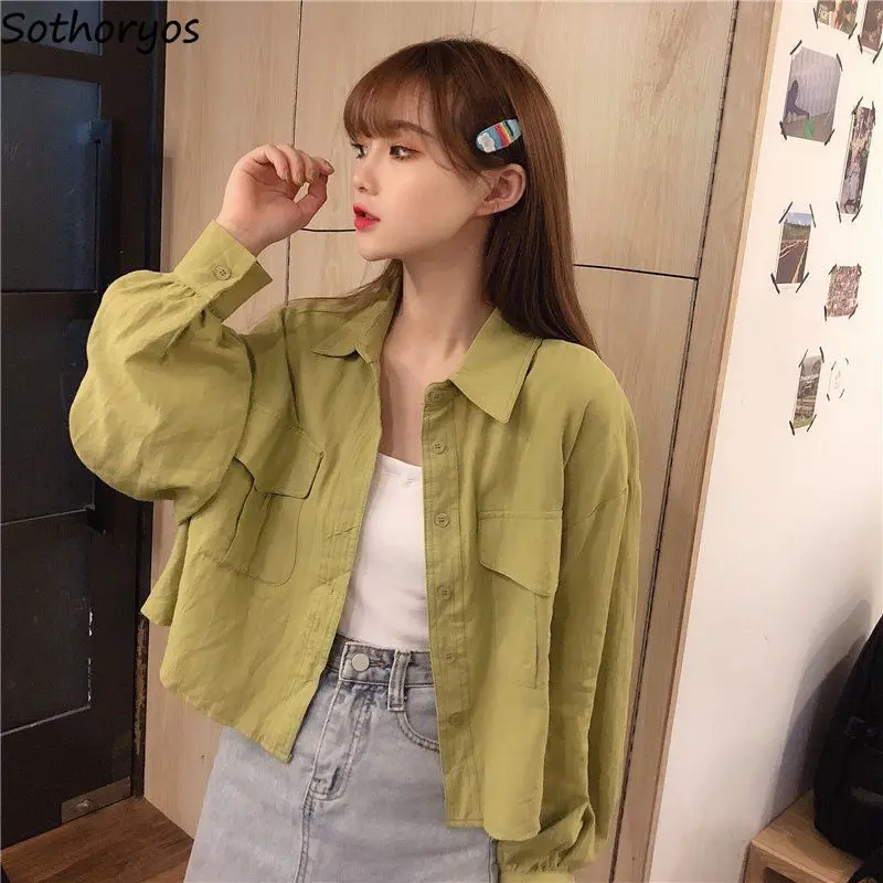 

Blouses Shirts Women Solid Batwing Sleeve Spring Crop Top Korean Style Fashion Outwear Ins Chic Harajuku Teens All-match Kpop