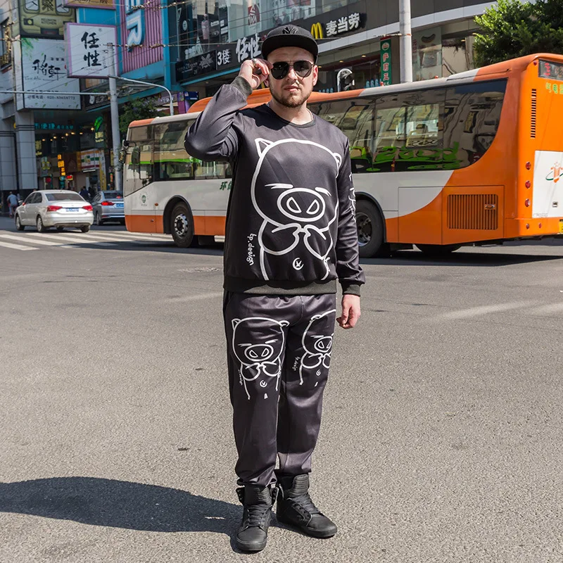 

and winter fattening plus size casual sweater for men's fat men's loose Plush piggy print thickened sportswear top