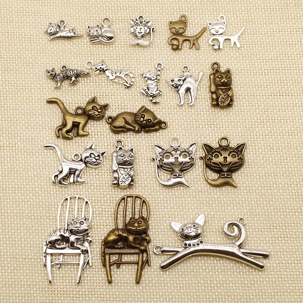 1 Piece Metal Charms Or Bracelet Animal Kitty Cat HJ057|Шармы| |