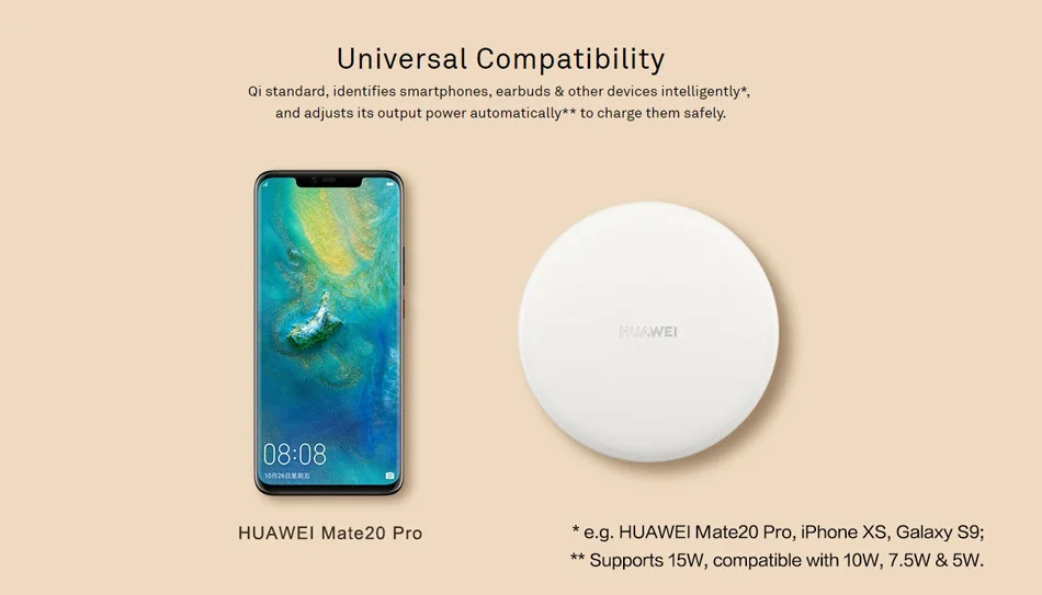 Huawei CP60 QI Max 15 Вт Быстрое беспроводное зарядное устройство для iphone Xs Max/XR/X/huawei Mate20 Pro/RS Galaxy S9 быстрое зарядное устройство