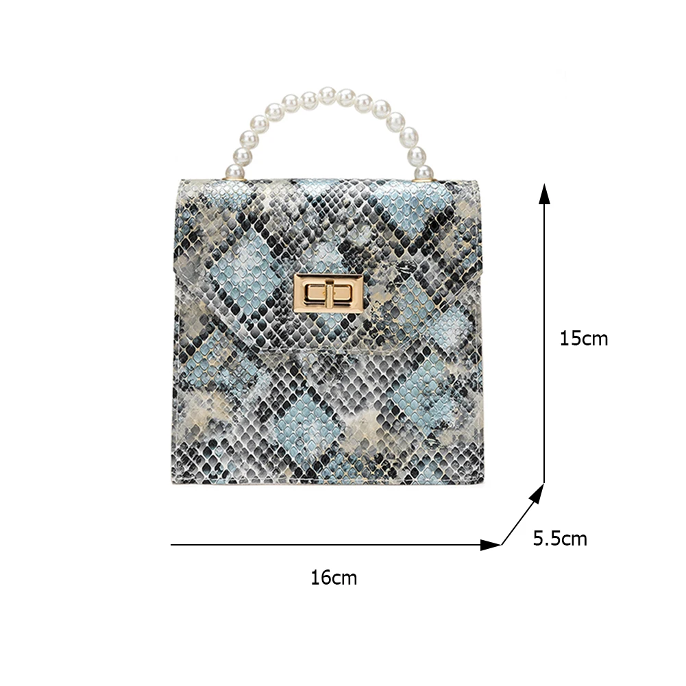

Snake Pattern Print Crossbody Bag For Women 2021 Serpentine Pu Leather Shoulder Bag Female Pearl Chain Handbag Mini Square Bag
