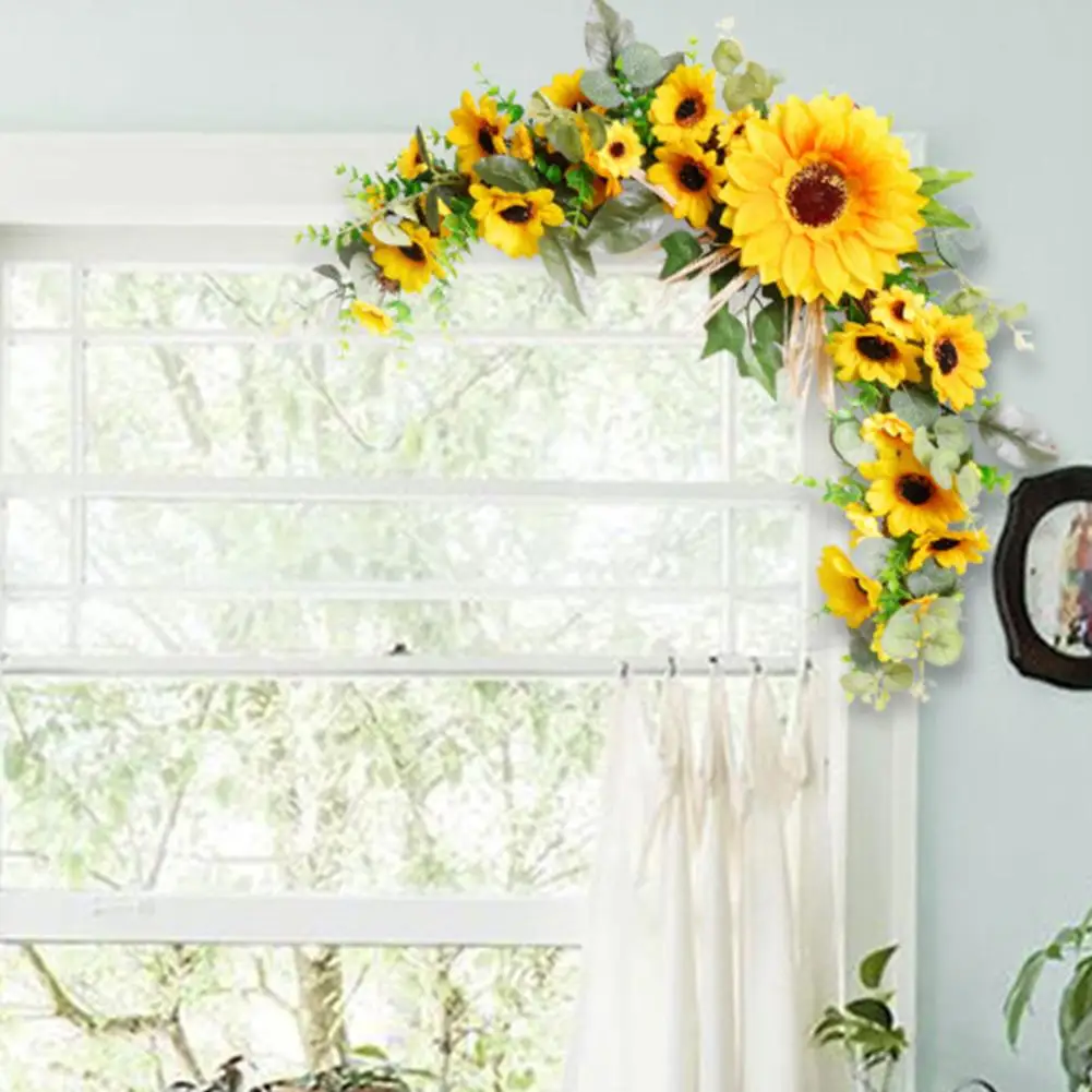 

1PC Artificial Yellow Sunflower Wreath Decoratives Spring Sunflower Decorations Garlands Wreath Exquisite Home Decor