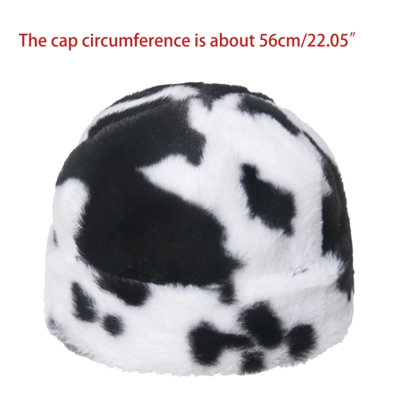 

3Pcs Winter Milk Cow Print Fluffy Plush Warm Beanie Skull Hat with Scarf Set 649C