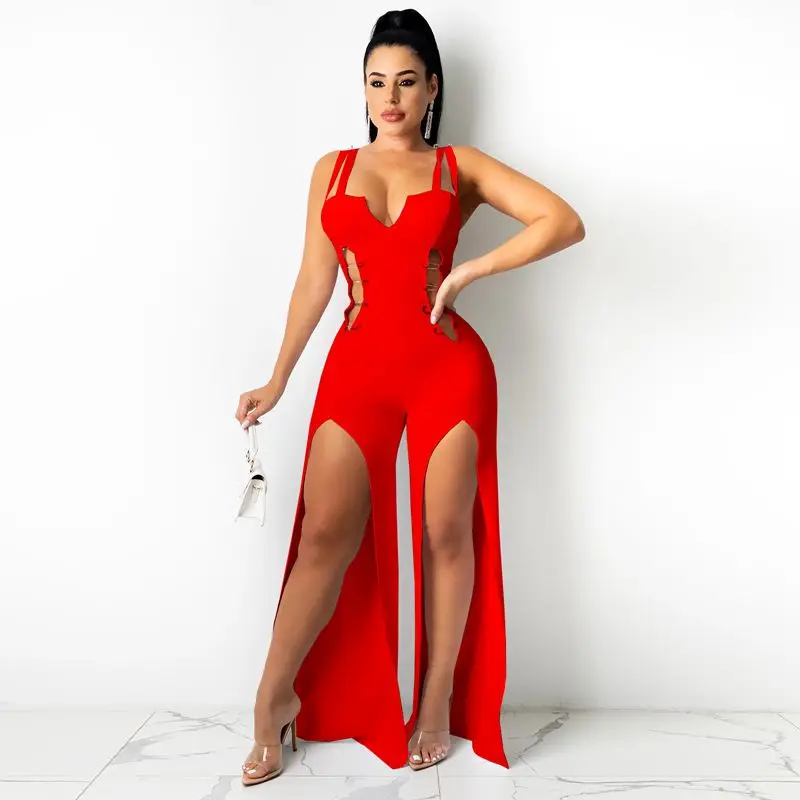 Sexy Tube Sling High Split Jumpsuit Club Sleeveless Outfit Fashion Women One Piece Rompers Summer Streetwear Clothes