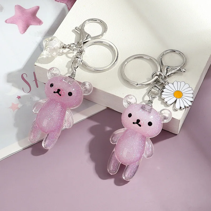 

Cute Crystal Pig Bear Doll Key Ring Liquid Fantasy keychain Glitter Quicksand Star Keychains Car Key Pendant Jewelry Wholesale