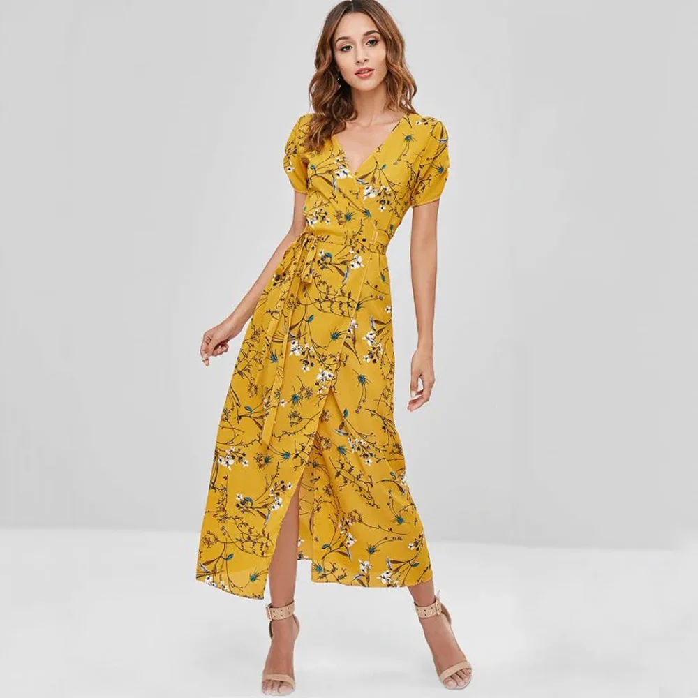 

2021 New Summer Temperament Light Mature Women's V-neck Large Swing Dresses Women