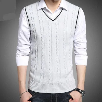 

STOWAULB 2021 Brand Men's Knit Vest Solid Color Vest for Male Sleeveless V-neck Sweater Tops Vest