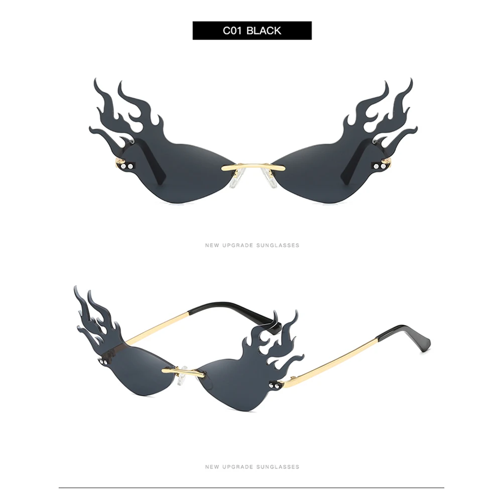 

Fashion Fire Wave Flame Sunglasses Women Men Rimless Sun Glasses Eyewear Luxury Trending Wide Side Party Streetwear Sunglasses