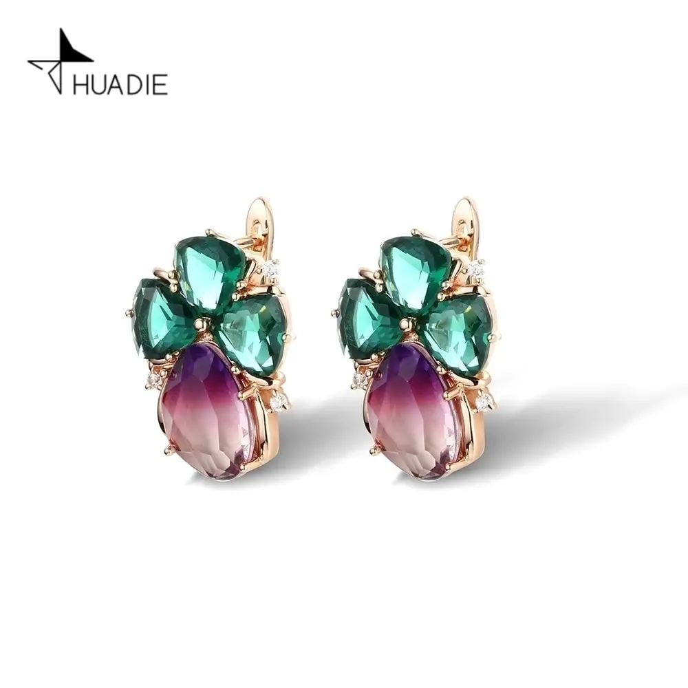 HUADIE женские серьги из искусственного турмалина. Необычные крупные с камнями.