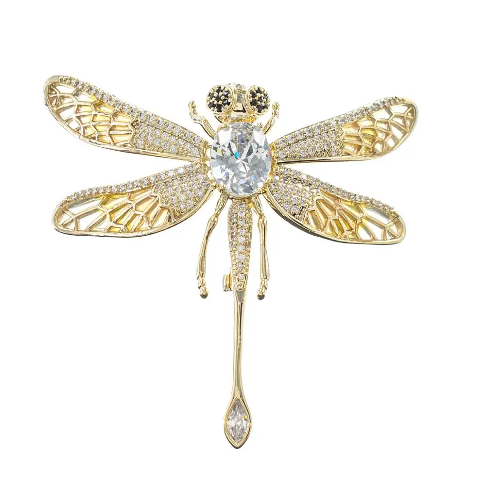Кубический цирконий Золотая стрекоза брошь женские ювелирные аксессуары XR055668| |