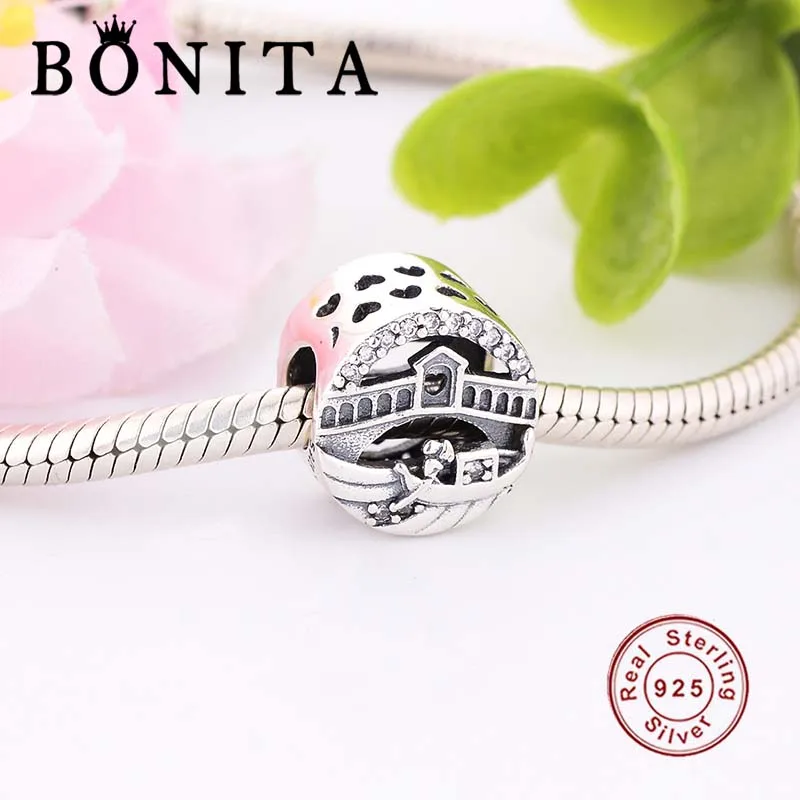 925 Sterling Silver Couple Bridge &amp Boat Dangle Charm Fit Original Pan dola Charms Bracelet Necklace Beads Berloque DIY Jewelry |