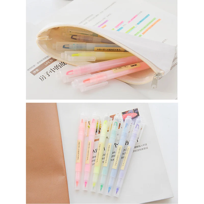 

6Pcs/set Double-headed Highlight Pens 6 Colors Markers for Students Painting Marking AS99