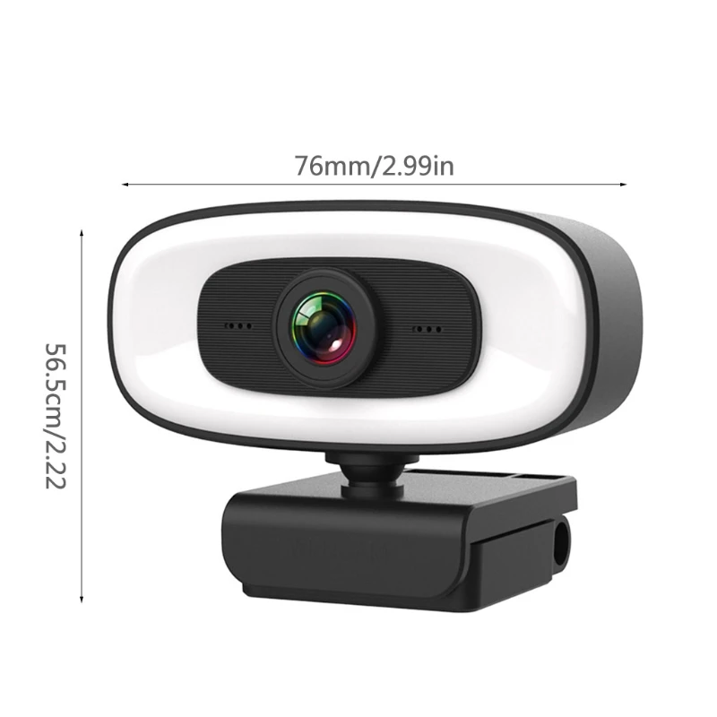 

28EA 2K Fill Light Webcam with Microphone Speaker 180° Wide-Angle 360° Rotation USB Plug＆Play for Live Streaming Recording