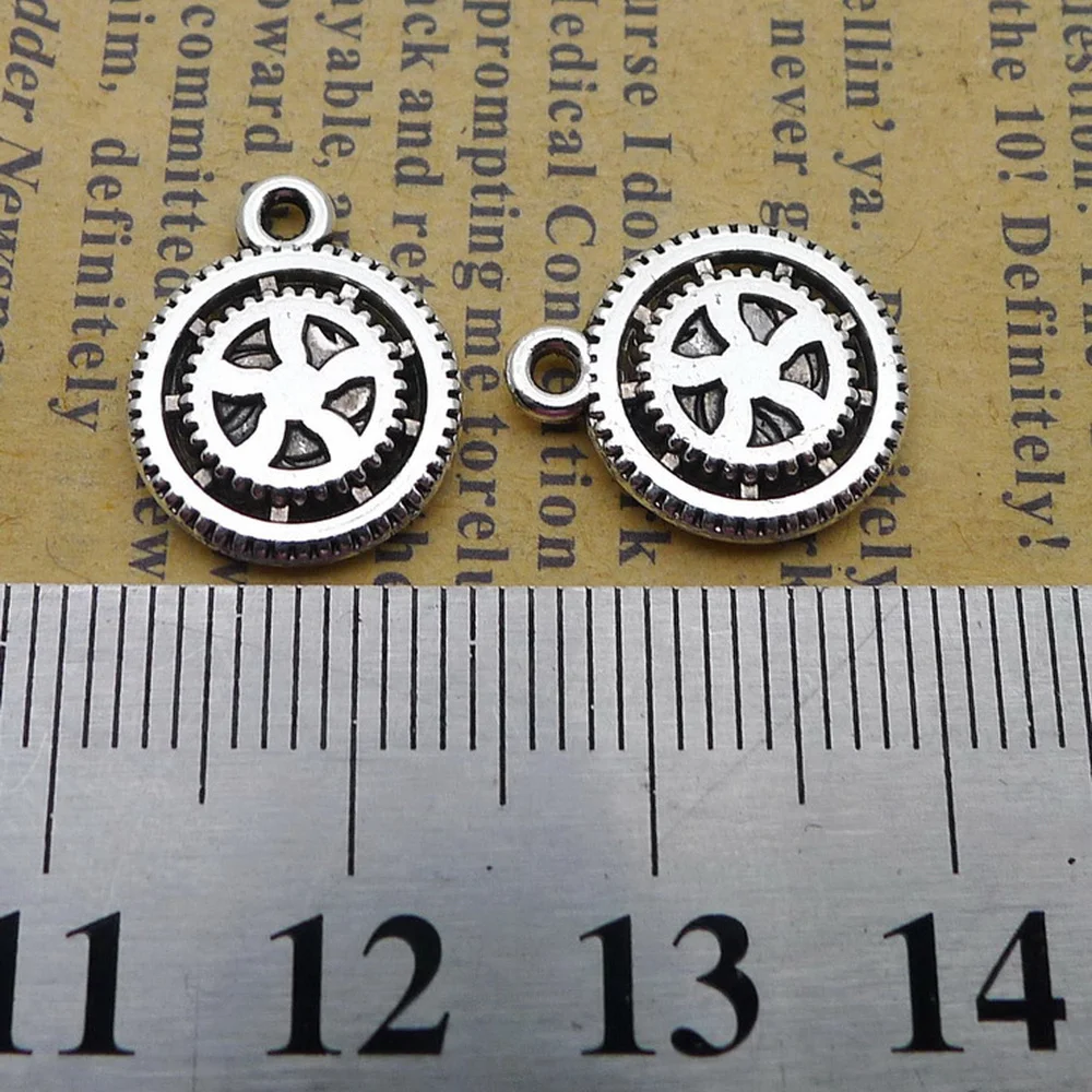 

200pcs Gear Charms 12mm x 15mm DIY Jewelry Making Pendant antique silver color