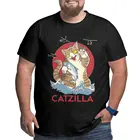 Футболка Catzilla с изображением кошки японских монстров, Мужская футболка из 100% хлопка, футболка большого размера, топы большого размера 4XL, 5XL, 6XL