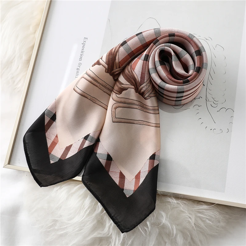2021 Plaid Silk Scarf Women Luxury Brand Neck Scarves Hair Band Foulard Lady Accessories Square Head Wraps Bandana |