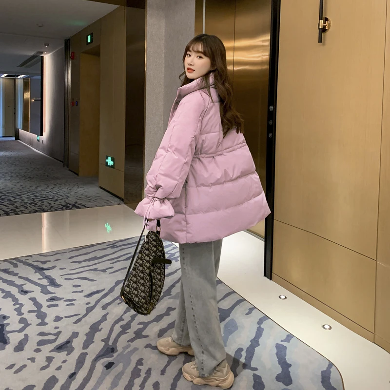 

Female Winter Down Padded Jacket New Loose plus Velvet padded Coat Mid-length loose Overcoat Large size Woman Parkas 100KGA109