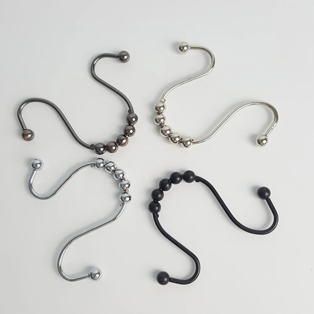 

12pcs Stainless Steel Double Hook Shower Curtain Hooks Bathroom Accessory Hook